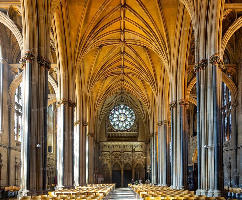 Vaulted roof ceiling inside Bristol cathedral church, Bristol, England, UK