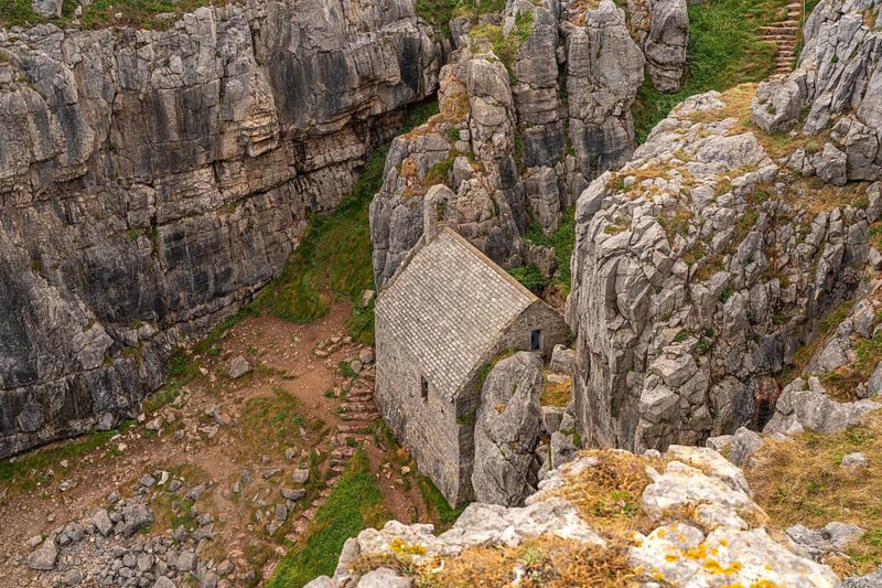 St Govan's Chapel, Pembrokeshire Coast National Park, Pembrokeshire, Wales, Great Britain