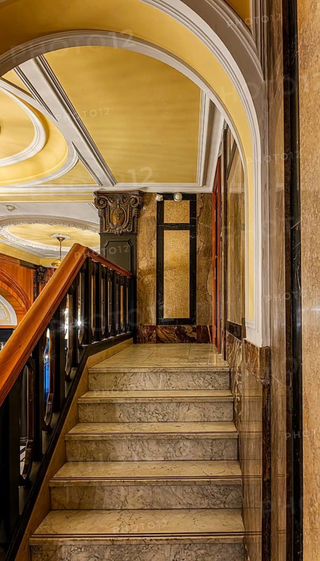Historic interior design, staircase and corridor in the Hindenburghaus, Großer Burstah 31, Hamburg, Germany, Europe