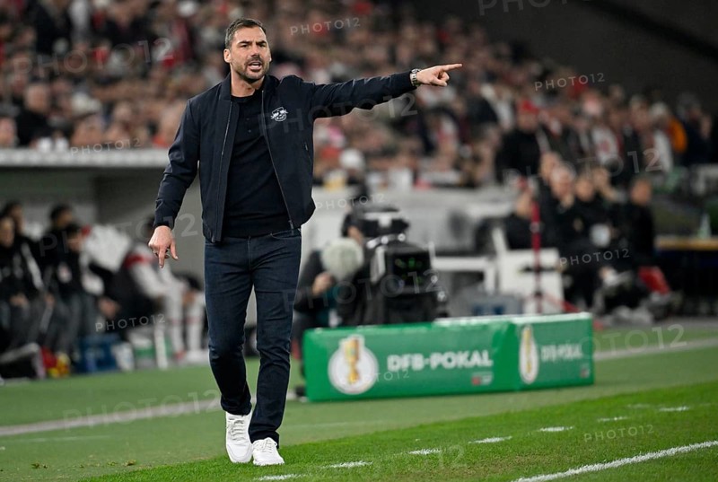 Coach Coach Zsolt Löw RasenBallsport RB Leipzig RBL Gesture Gesture TV camera Semi-final, DFB Cup, MHPArena, MHP Arena Stuttgart, Baden-Württemberg, Germany, Europe