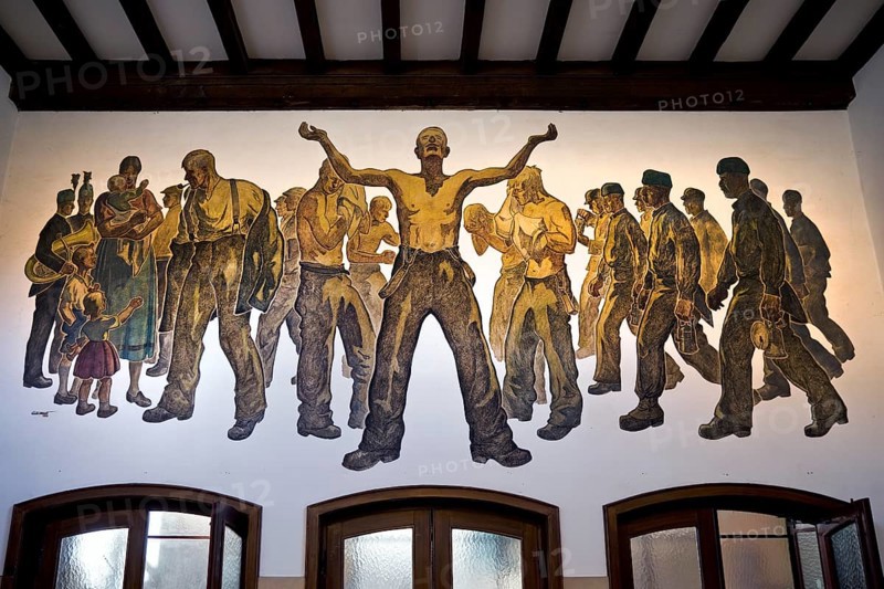 Murals from the time of the Third Reich, Rammelsberg ore mine, UNESCO World Heritage Site, Goslar, Lower Saxony, Germany, Europe