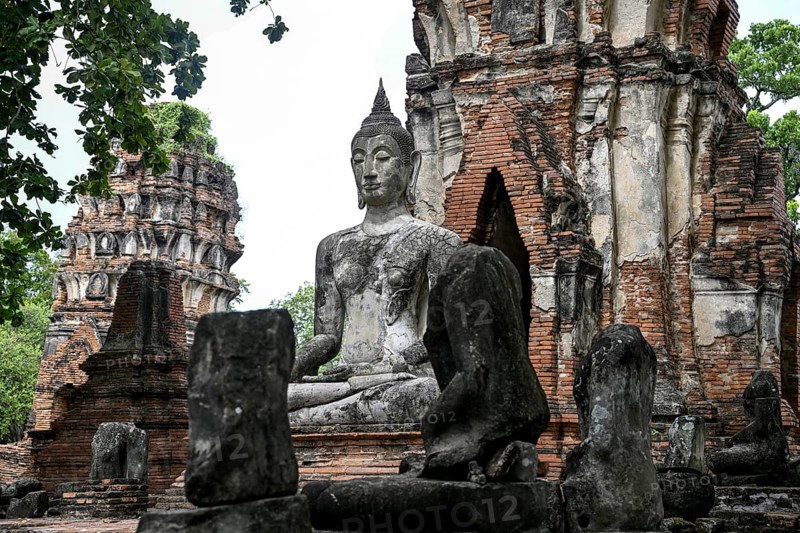 Buddha statue in Wat Mahathat Ayutthaya, Temple of the Great and Holy Relic, Ayutthaya, Ayutthaya Province, Thailand, Asia