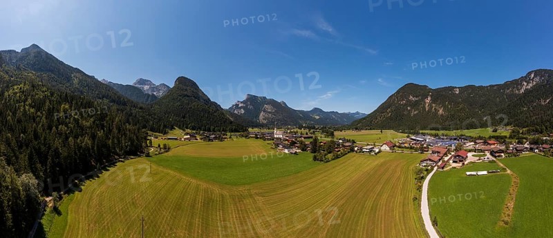 Drone shot, Sankt Martin bei Lofer, Loferer Steinberge, Saalachtal, Pinzgau, Salzburg province, Austria, Europe