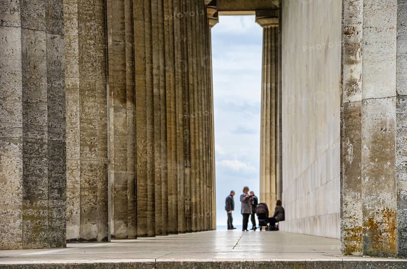 Colonnade on the east side of the Walhalla Hall of Fame in Donaustauf on the Danube near Regensburg, Bavaria, Germany, Europe