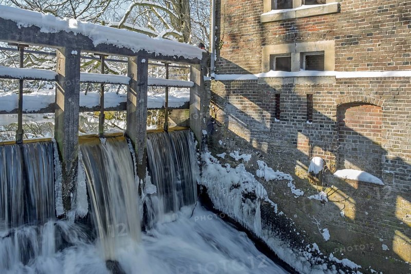 Weir at watermill, Detail, Münsterland, North Rhine-Westphalia, Germany, Europe