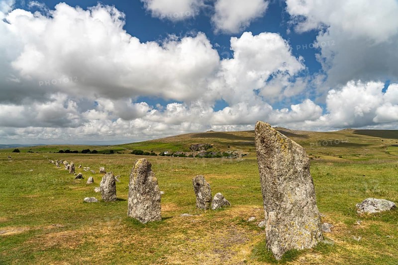 Stone row of the megalithic complex of Merrivale, Dartmoor, Devon, England, Great Britain