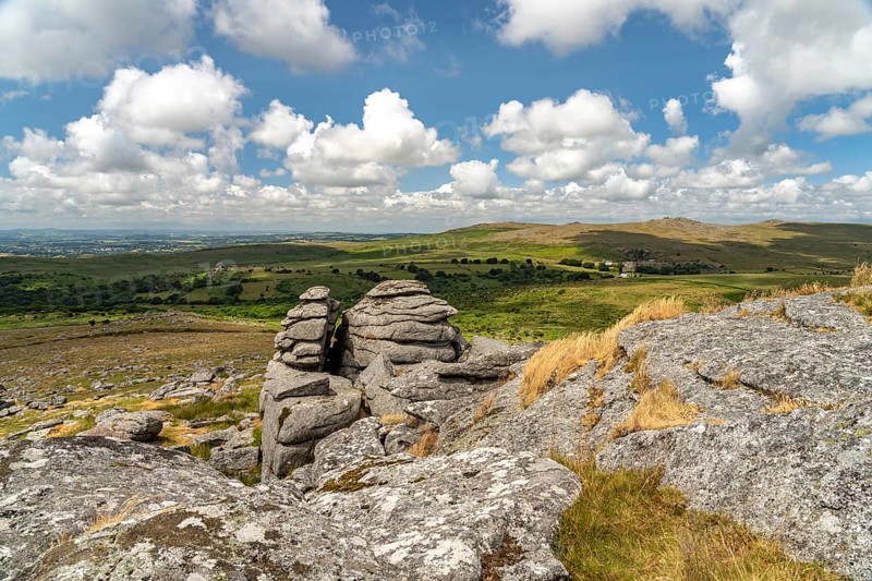 Landscape at the rock formation King's Tor tor in Dartmoor, Devon, England, Great Britain