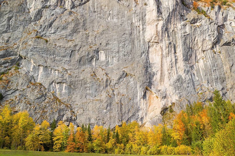 Gößler Wand in autumn. It is a rockwall of 180 m height between the lakes Toplitzsee and Grundlsee. Salzkammergut, Styria, Austria, Europe