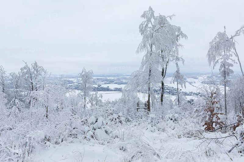 View from Czorneboh to Cunewalde in winter, Upper Lusatia, Saxony, Germany, Europe