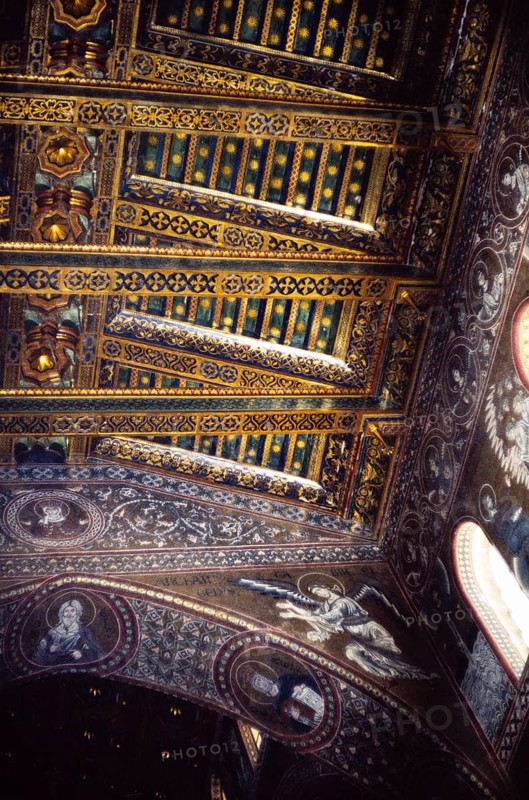 Detail of the decorated roof in the Norman cathedral of Monreale, Cathedral of Monreale, near Palermo, Sicily, Italy, 1999, Europe