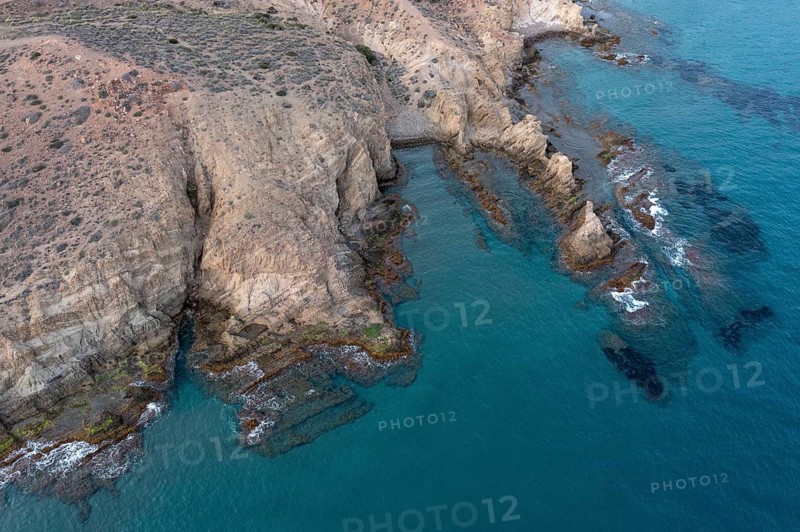 Aerial view, rocky coast, Cabo de Gata-Nijar Natural Park, Almeria, Andalusia, Spain, Europe