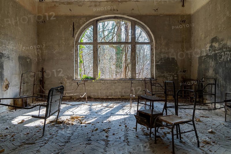 Interior view, former Alpine house on the historic site of the tuberculosis sanatorium in Beelitz, Brandenburg, Germany, Europe