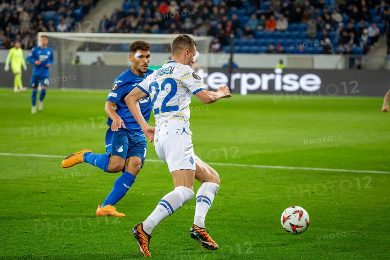 Football UEFA Europa League, 2024/25 season, matchday 2: TSG Hoffenheim v Dynamo Kiev. On the ball: Vladyslav Kabaiev (22, Kiev)