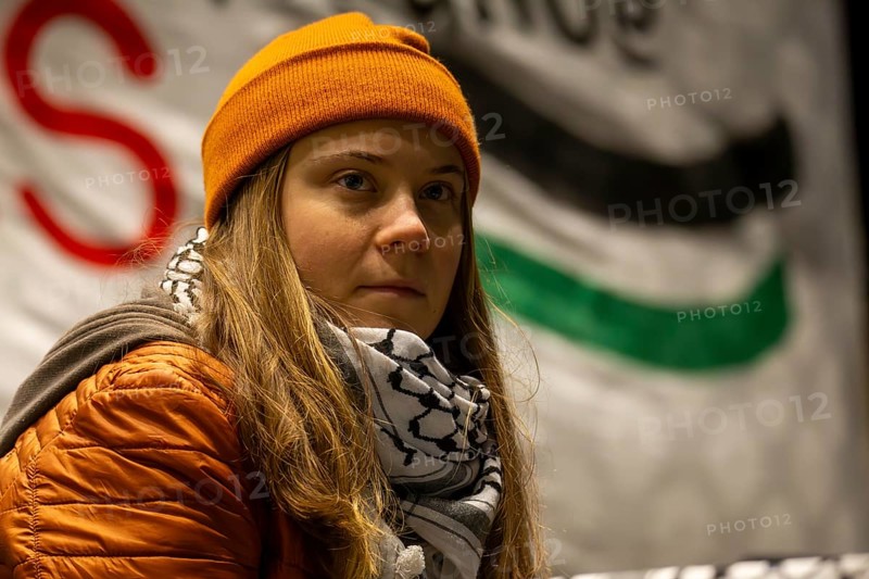 Greta Thunberg taking part in a pro-Palestinian rally on the market square in Mannheim