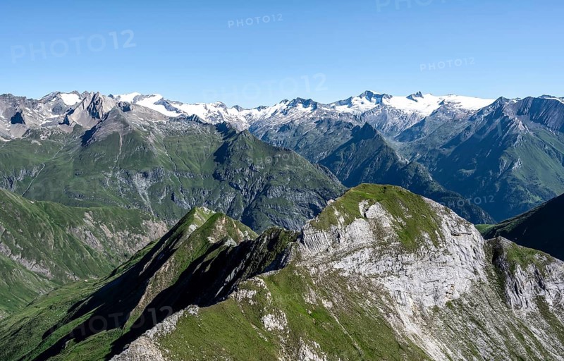 Mountain panorama with Großvenediger, mountain landscape with mountain peaks of the Venediger group, view from the summit of the Gösleswand, Lasörling group, Hohe Tauern National Park, East Tyrol, Tyrol, Austria, Europe