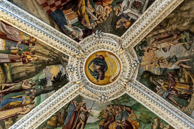 Church, ceiling fresco of the parish church of Santa Maria del Sasso, interior view, Morcote, Lake Lugano, Lago di Lugano, Canton Ticino, Switzerland, Europe