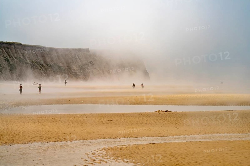 Fog on Cran d'Escalles beach on the Côte d'Opale or Opal Coast in Escalles, France, Europe