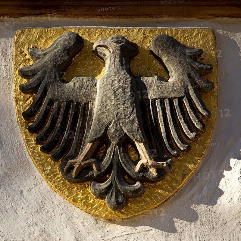 Imperial eagle on the town hall, heraldic animal of the town of Goslar, Old Town, UNESCO World Heritage Site, Lower Saxony, Germany, Europe