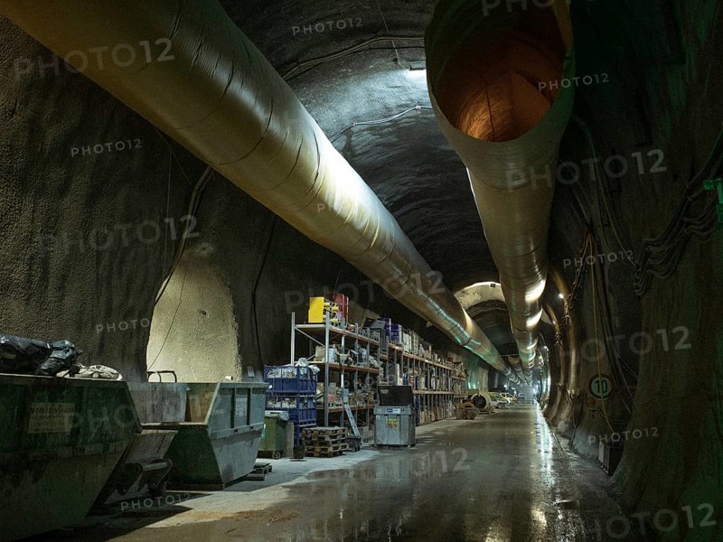 Material storage in a tunnel section in construction lot H53, Brenner Base Tunnel, Tyrol, Austria, Europe