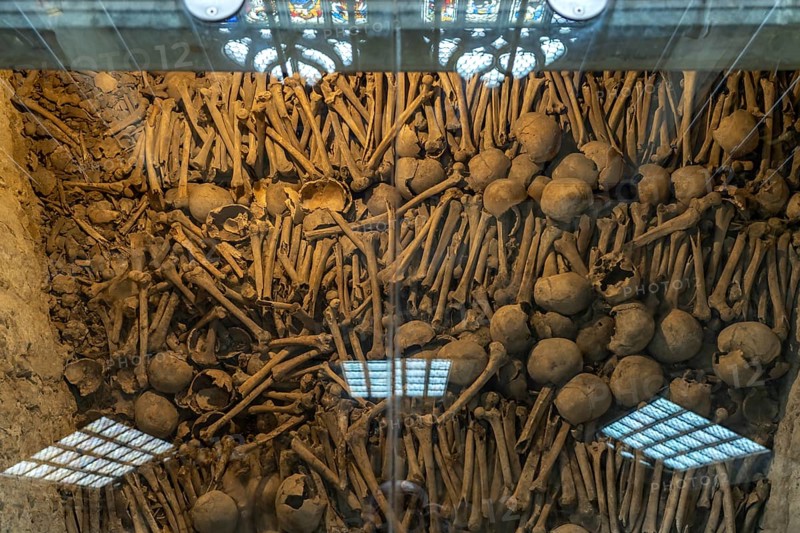 Ossuary with human bones from the Protestant parish church of St Michael, Schwäbisch Hall, Baden-Württemberg, Germany, Europe