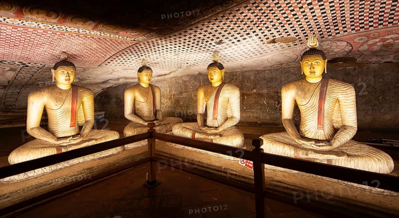 Seated Buddha statues in the Dambulla cave temple, Dambulla, Central Province, Sri Lanka, Asia