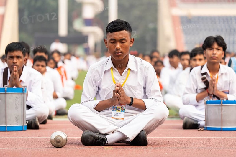 Students participate in Samutkarsh Mahashivir organised by Vidya Bharati Purvottar Kshetra at Indira Gandhi Athletic stadium on January 31, 2025 in Guwahati, India, Asia