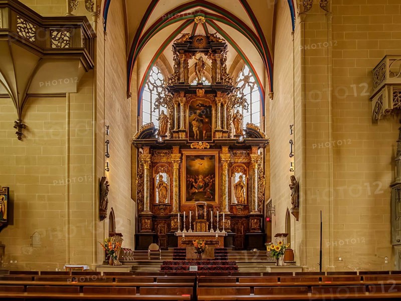 Nave and high altar, interior photograph of the Severikirche in Erfurt, Thuringia, Germany, for editorial use only, Europe