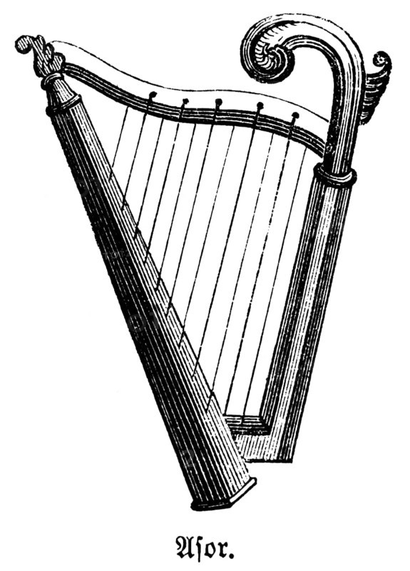 Asor, a musical instrument of the Israelites similar to the harp with at least ten strings Bible, historical illustration, Biblisches Handwörterbuch 1862