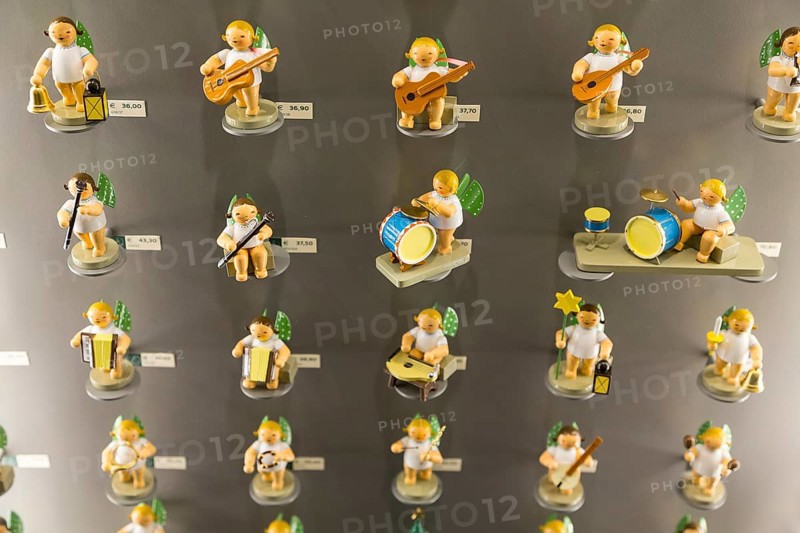 Various angel figurines in the Wendt & Kühn world in Grünhainichen, Erzgebirge, Saxony, Germany, Europe