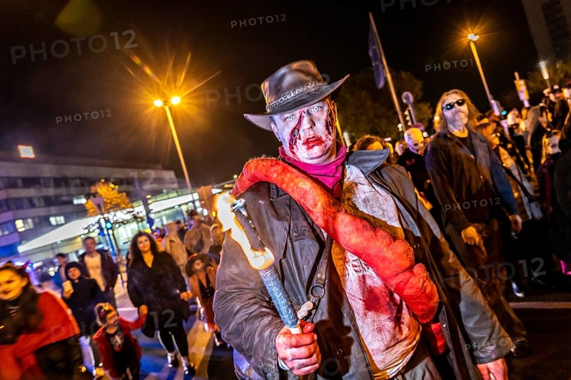 The Zombiewalk in Essen, on Halloween several hundred people, some dressed as scary zombies, undead, walked from the main railway station to the district of Rüttenscheid, North Rhine-Westphalia, Germany, Europe