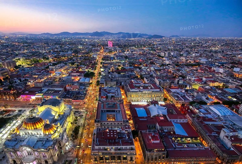Panoramic view of Mexico City from the observation deck at the top of Latin American Tower Torre Latinoamericana
