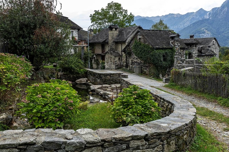 Typical Ticino stone houses in the mountain village of Bordei, Centovalli, Canton Ticino, Switzerland, Europe