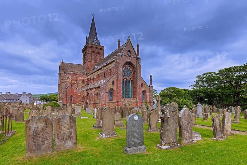 12th century St Magnus Cathedral, oldest cathedral in Scotland and most northerly cathedral in the United Kingdom at Kirkwall on the Orkney Islands