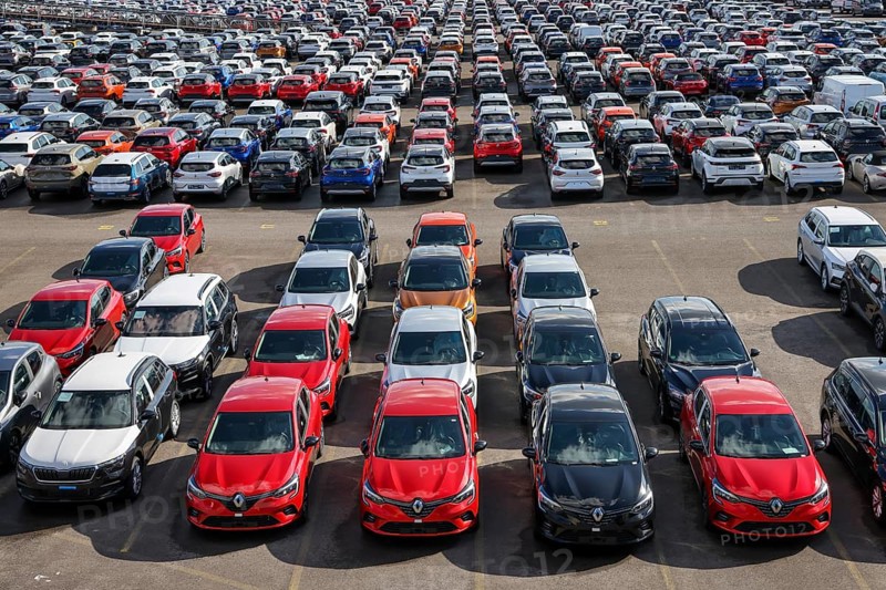 Duisburg, North Rhine-Westphalia, Germany, new cars, transhipment centre, car terminal in Duisburg port, Europe