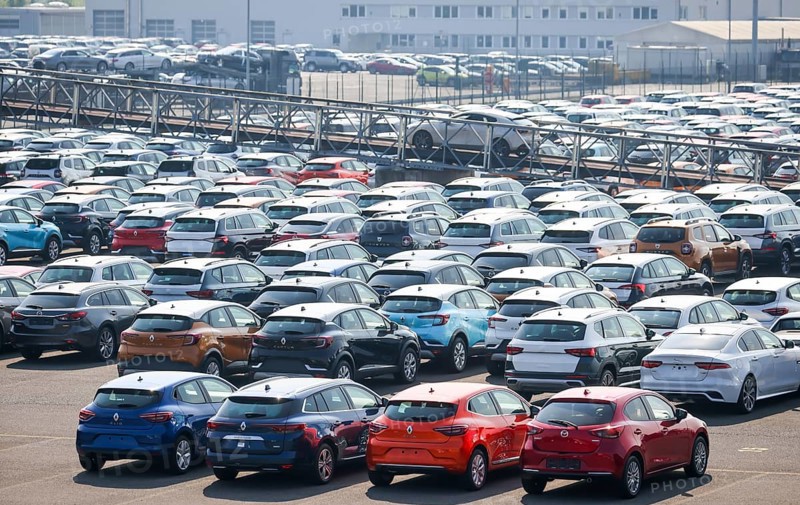Duisburg, North Rhine-Westphalia, Germany, new cars, transhipment centre, car terminal in Duisburg port, Europe