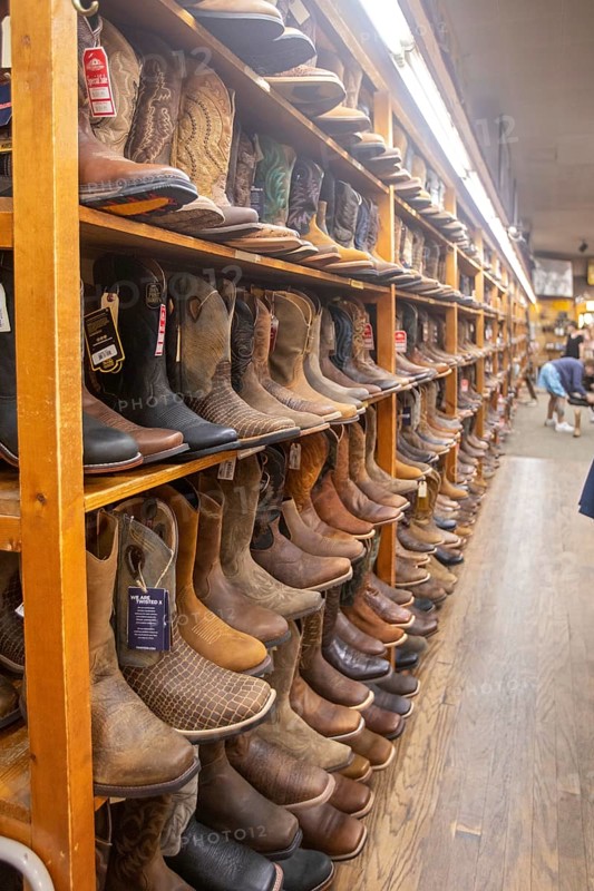 Steamboat Springs, Colorado, Cowboy boots on sale at F.M. Light & Sons, a heavily-advertised western wear store