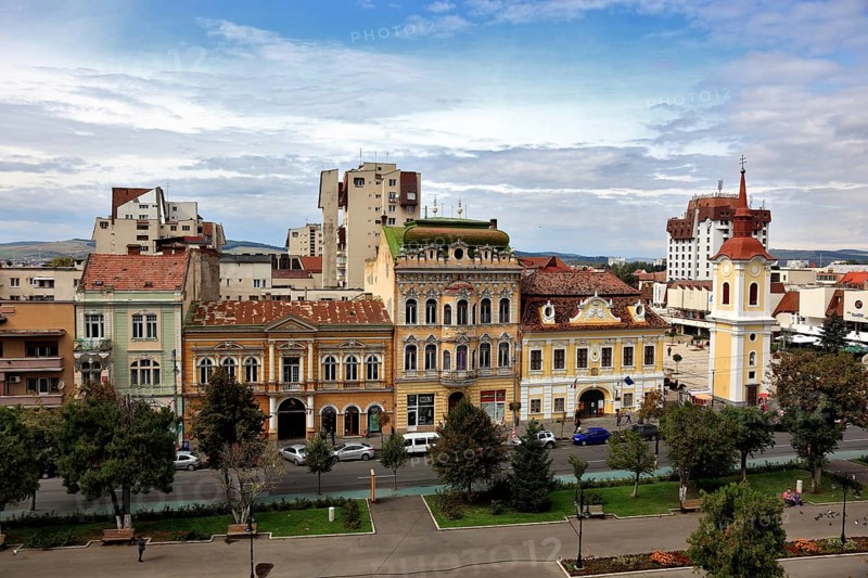 City of Targu Mures, buildings along the Piata Trandafirilor, on the elongated Rose Square, city centre, Romania, Europe