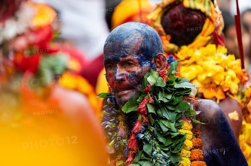 GUWAHATI, INDIA, AUGUST 19: Priests dance in the beat of Dhol (Drum) during the annual three-day-long Deodhani festival at the Kamakhya Temple on August 19, 2024 in Guwahati, India. The Deodhani festival is dedicated to Serpent Goddess Kamakhya, people believed that Goddess Kamakhya fulfills the wishes of the devotees who participate in this festival