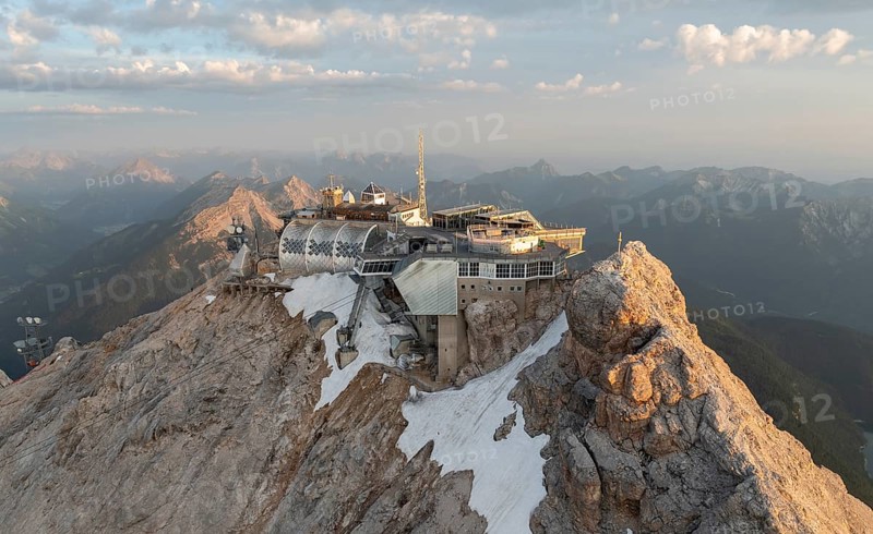 Zugspitze and Zugspitze railway, high mountains, Bavaria, Germany, Europe