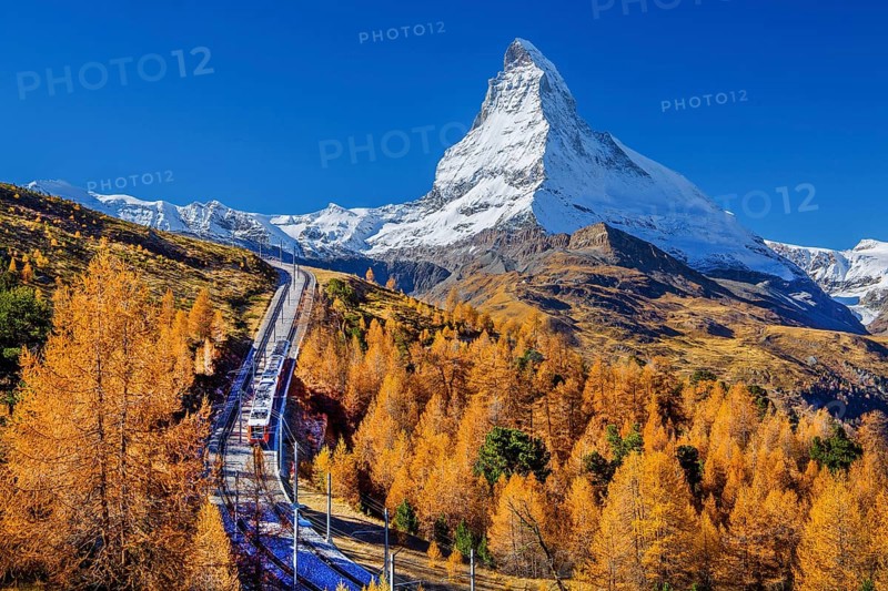 Gornergratbahn on the Riffelberg with Matterhorn 4478m in autumn, Zermatt, Mattertal, Valais, Switzerland, Europe