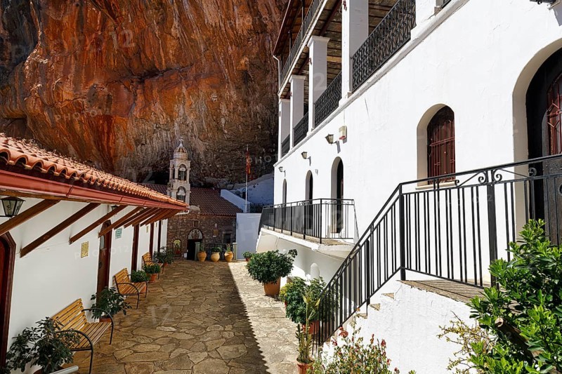Greek Orthodox Monastery of Elona, Moni Elonis on the cliffs, Parnon Mountains, Arcadia, Peloponnese, Greece, Europe