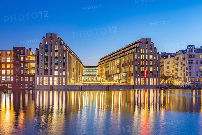Spree riverbank near the Oberbaum Bridge in Berlin, Germany, Europe