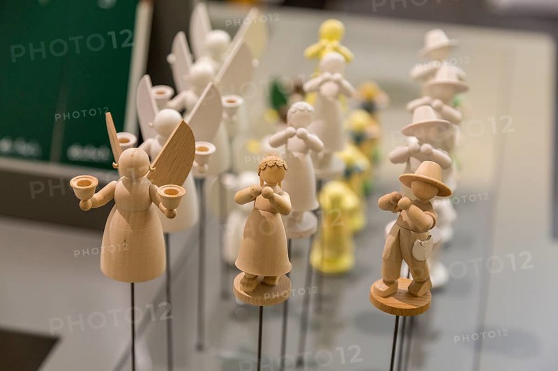 Exhibition of various steps in the painting of flower children and angel figurines, in the Wendt & Kühn World in Grünhainichen, Erzgebirge, Saxony, Germany, Europe
