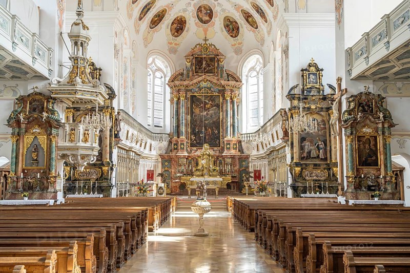 Interior of St Peter's Basilica in Dillingen an der Donau, Bavaria, Germany, Europe