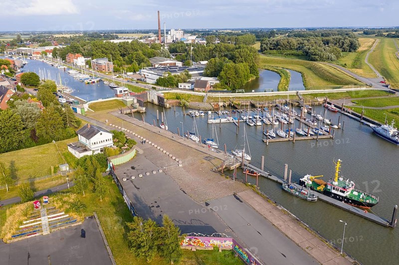 Aerial view of the harbour in Glückstadt, Schleswig-Holstein, Germany, Europe