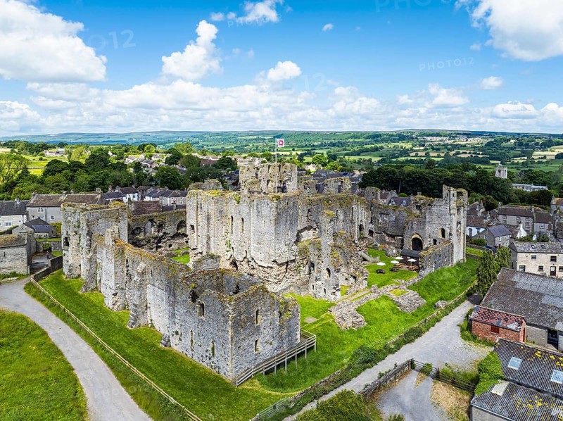 Middleham Castle from a drone, Middleham, Wensleydale, North Yorkshire, England, United Kingdom, Europe
