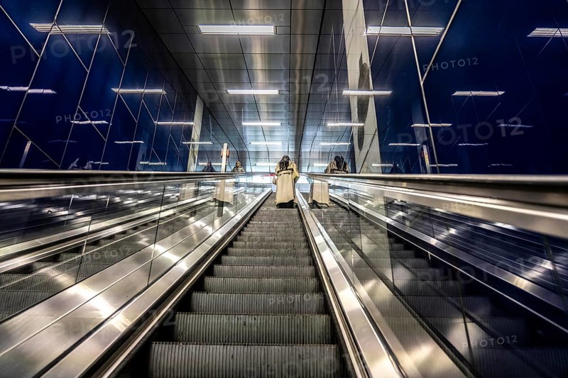Modern underground station of the Wehrhahn line, Schadowstraße, 6 new stations, opened in 2016, of the 3.4 km long underground line in the city centre of Düsseldorf, North Rhine-Westphalia, Germany, Europe