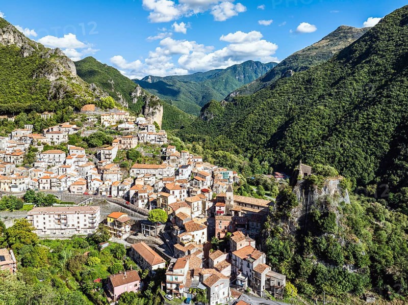 Orsomarso from a drone, Cosenza, Calabria, Italy, Europe