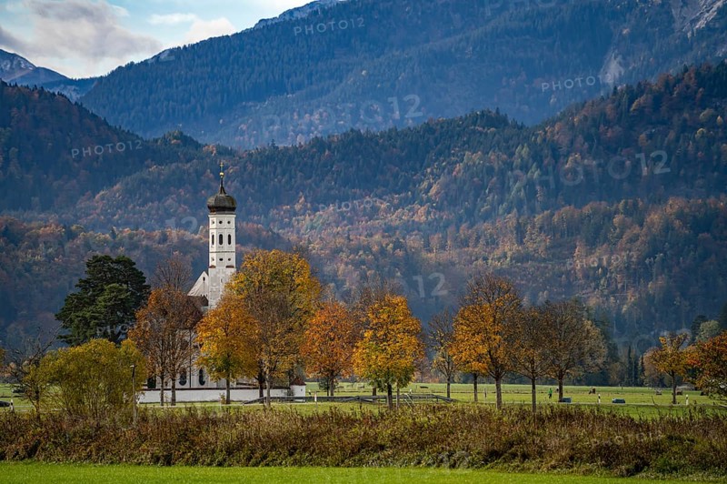 The baroque Coloman Church or St Coloman near Schwangau, Allgäu, Bavaria, Germany, Europe