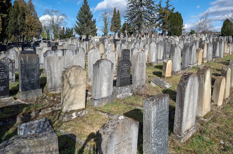 Old graves at the Israeli cemetery, inaugurated in 1882, Werner-von Siemens Str. 2, Würzburg, Lower Franconia, Bavaria, Germany, Europe